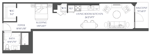 a floor plan of a house with a bedroom and a living room